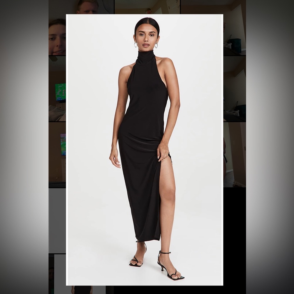 Norma Kamali Women's Halter Turtle Side Slit Gown